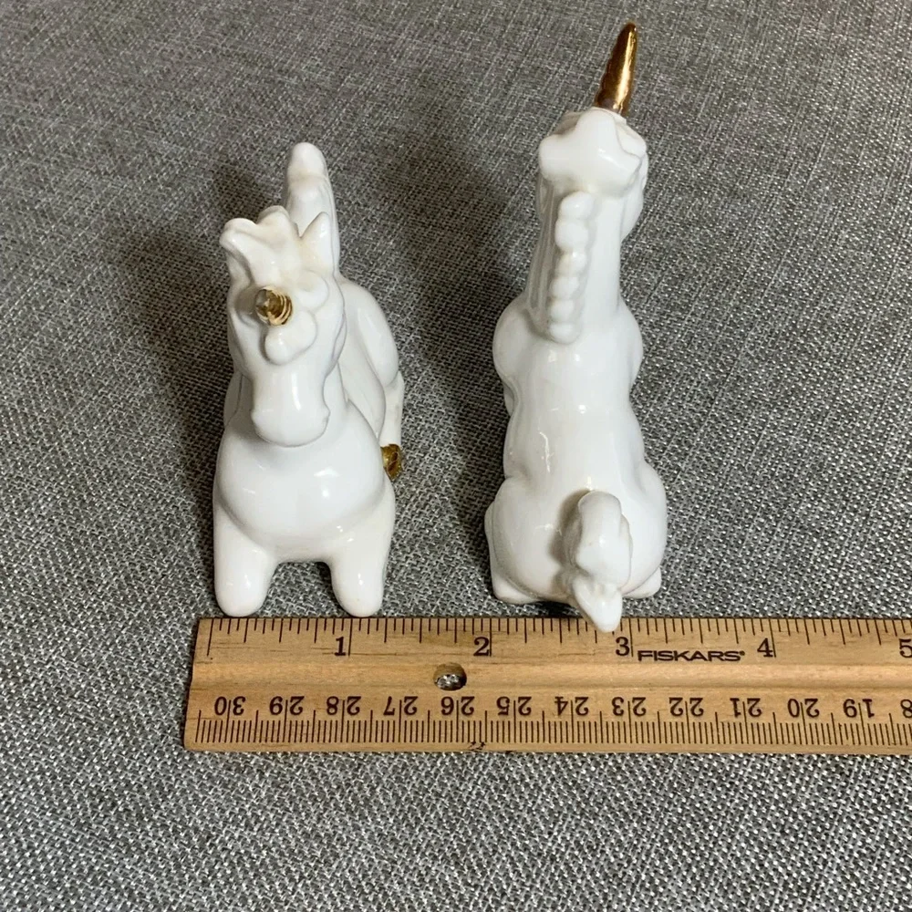 Porcelain unicorn figurine pair – vintage bone china Japan white & gold decor